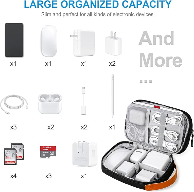 Lacdo Cord Organizer Travel, Electronics Organizer Travel Case, Cable Organizer Bag Case Storage for Cords, Chargers, Phone, Cables, SD Card, Usbs, Essentials, Black