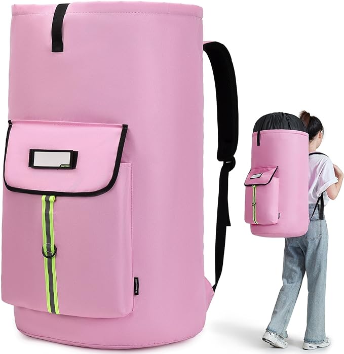 laundry bag backpack,extra-large heavy duty laundry bags,laundry backpack for college students,drawstring closure (Light Pink Laundry Bag)