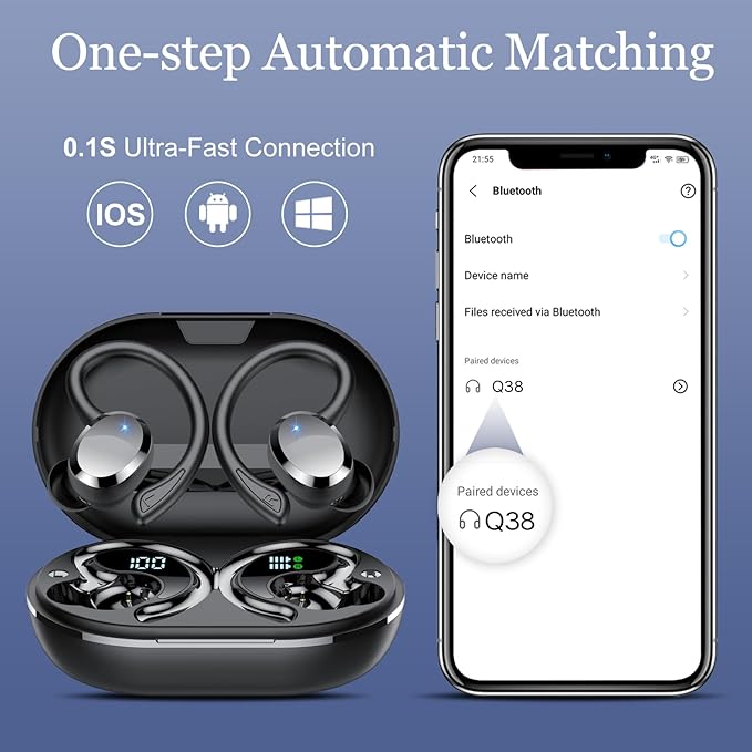 Wireless Earbuds, 2025 Bluetooth 5.4 Headphones HiFi Stereo, Bluetooth Earbuds with ENC Noise Cancelling Mic, IP7 Waterproof in Ear Earphones, 68H Dual LED Display Ear Buds for Workout Sports