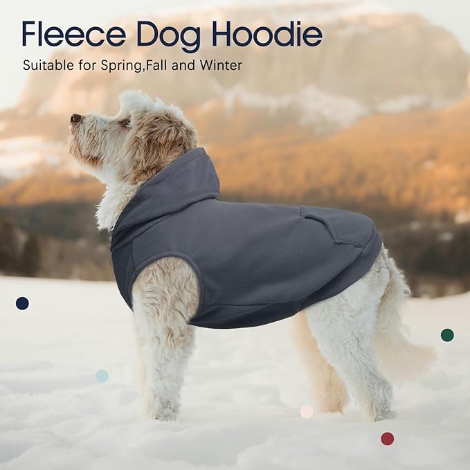 IECOii XL Dog Sweater & Pullover Hoodie for Large Dogs, Warm Fleece Layer with Hood for Cold Weather, Boys & Girls, Grey, Size XL
