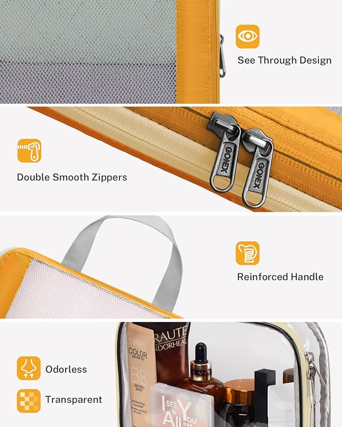 Gonex 8 Set Expandable Mesh Packing Cubes for Travel - Compression Packing Organizers with Toiletry, Laundry, Shoe & Cable Bags - Orange