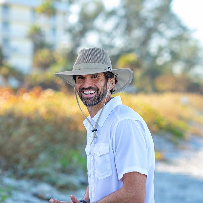 Mesh Crown Safari Men's Sun Hat, 3" Brim, Adjustable Chin Cord, UPF (SPF) 50+ Sunhat Protection