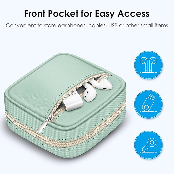 FINPAC Charger Case for MacBook, Small Electronic Organizer Bag for MacBook Power Adapter, Portable Pouch Travel Storage for Laptop Accessories, Magic Mouse, USB Drives, GoPro, Gadgets - Light Green