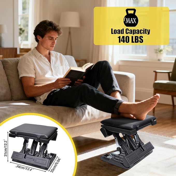 Foot Rest for Under Desk at Work Ergonomic Footrest with Adjustable Height and Angle, Foldable Foot Stool with Removable Pad Massage Beads for Office Gaming Chair Black