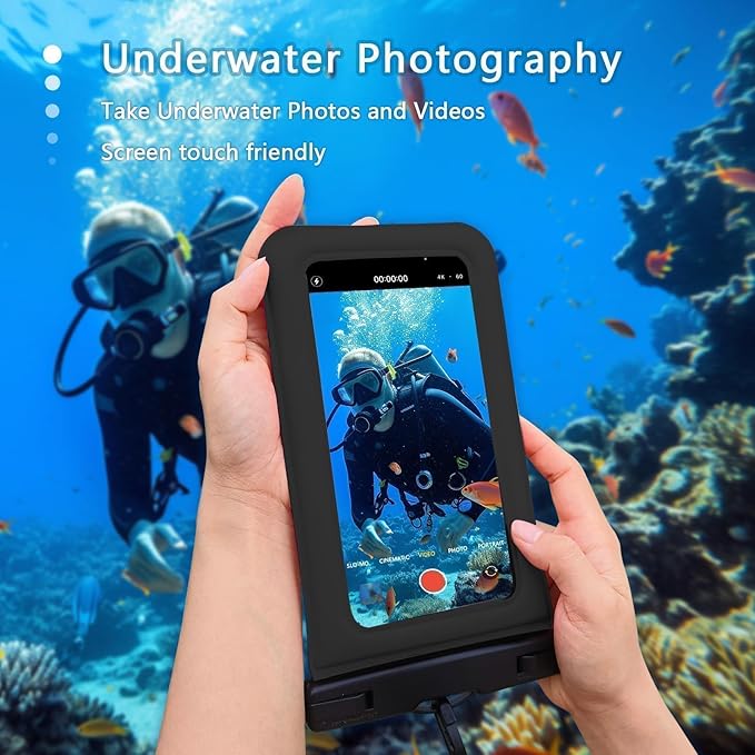 Floatable Waterproof Phone Pouch/Case with Crossbody Lanyard for iPhone 17 Series 16 Pro Max/15 Pro/14/13/12, IP68 Cellphone Dry Bag Beach Cruise Ship Essentials, 1 Pack-Black-7″