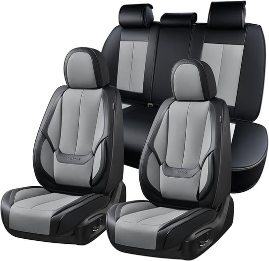 Coverado Car Seat Covers Full Set, Car Seat Protector Waterproof, Nappa Leather Car Seat Cushion, Seat Covers for Cars, Front Seats and Back Universal Fit for Most Cars
