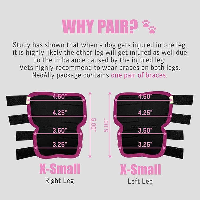 NeoAlly Dog Back Leg Braces [Long Version] Canine Hind Hock Sleeves with Safety Reflective Straps for Injury and Sprain Protection, Wound Healing and Loss of Stability from Arthritis (Pink XS Pair)