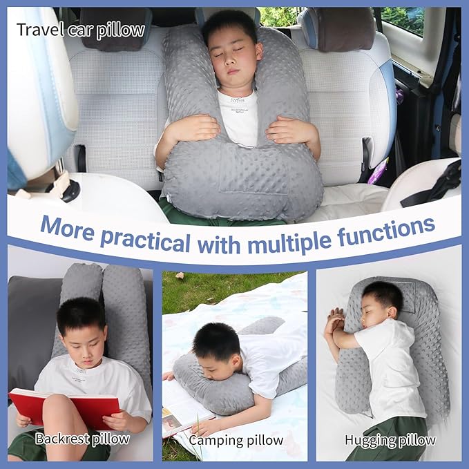 Car Seat Pillow and Travel Body Pillow,Neck Pillow for Kids and Adults,Removable and Washable Car Headrest Pillow,Road Trip Essentials