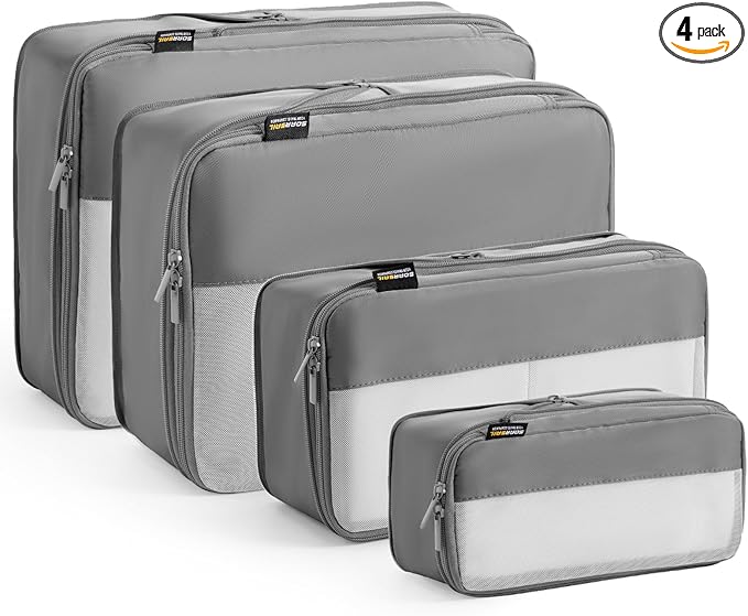 4 Set Compression Packing Cubes for Travel, Suitcases and Backpack Space Saving Organizers (Silver)