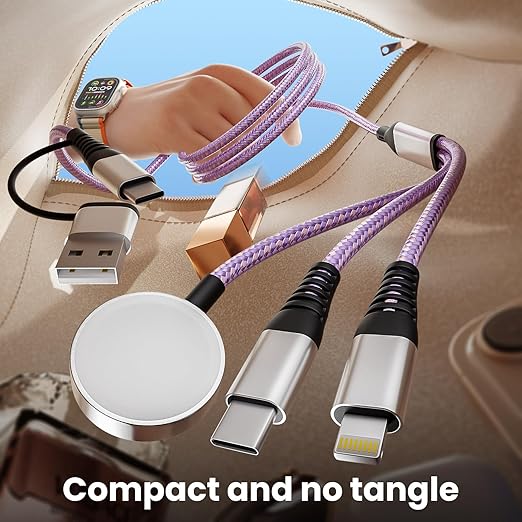 Travel Essentials, Travel Charger for iPhone 17 and Apple Watch for Multiple Devices, Charging and Data Sync, 3 in 2 USB A/USB C Multi Charger with 3 Ports Compatible for Apple Watch/iPhone 17-6, 5 FT
