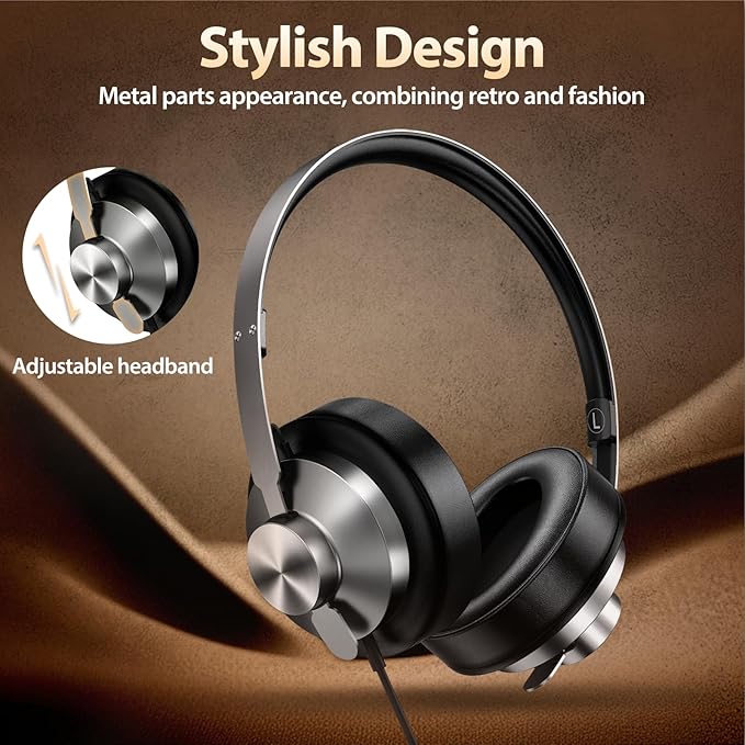 USB C Headphones Wired with Memory Foam,Over-Ear Headphone Sound & Durable Metal Frame Foldable Headphones for Men/Women/Travel/iPhone 16/15, Samsung Galaxy S25/S24, Google Pixel 9, Ideal Gift