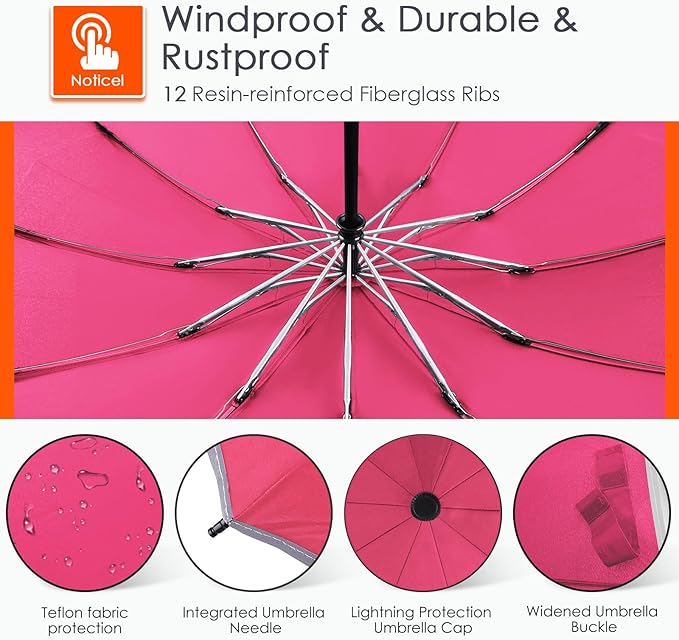 Bodyguard Inverted Umbrella - Large Windproof for Rain & Sun, Compact Reverse With Reflective Stripe, Teflon-Coated for Women Men, Travel Folding With Cover Bag