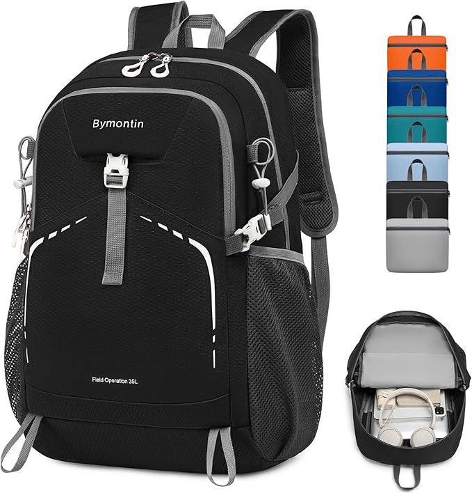 35L Lightweight Packable Backpack – Durable Foldable Daypack for Travel, Hiking, and Gym (Black)