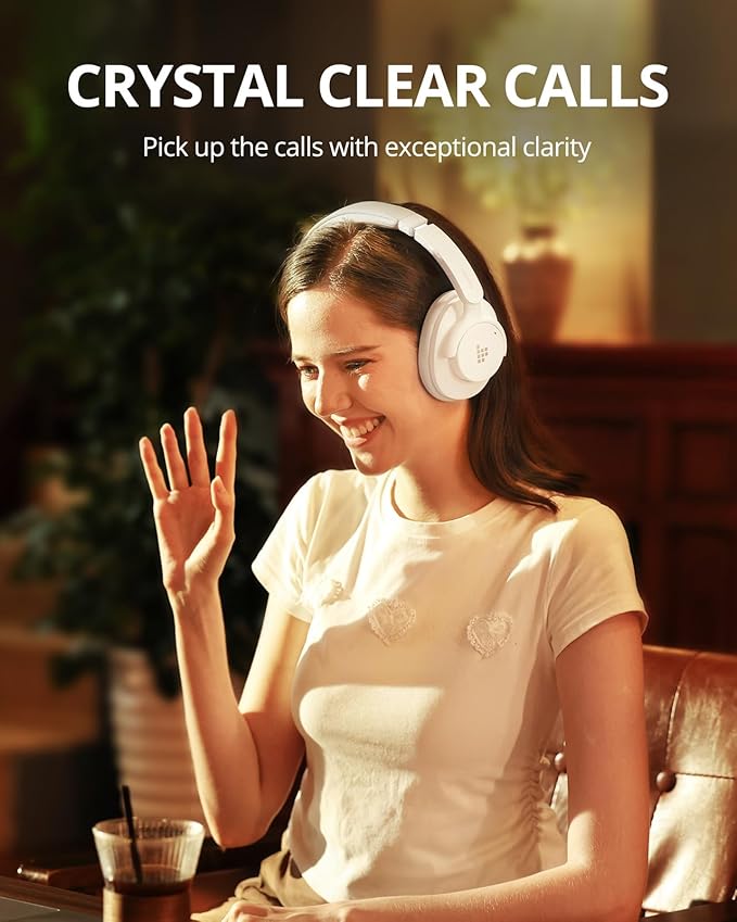 Tronsmart Q20S Hybrid Active Noise Cancelling Headphones, Wireless Over Ear Headphones with Mic, Hi-Res Audio, 60H Playtime, Deep Bass Custom EQ via App, Comfort Fit, for Travel Home Office