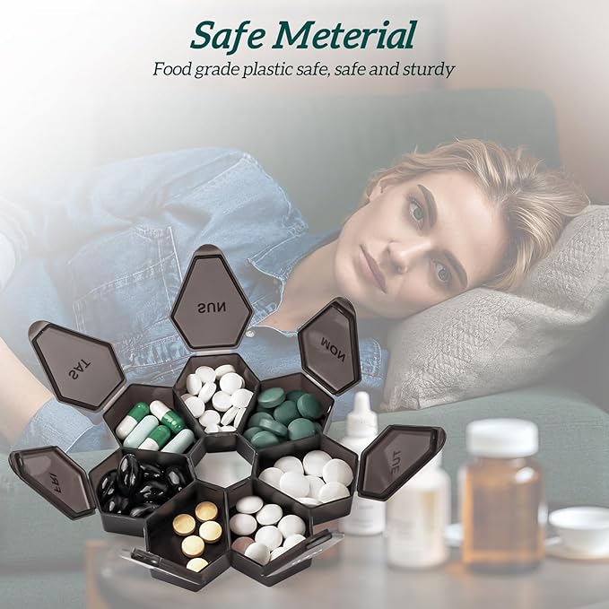 7-Day Weekly Pill Organizer and Daily Vitamin Case - Pill Box for Medication Management (1Pack Black)