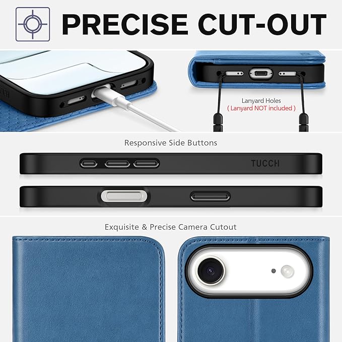 TUCCH Wallet Case for iPhone Air (6.5-Inch) 2025, 3 Credit Card Slot | RFID Blocking | Stand | PU Leather | Shockproof TPU Interior Shell | Protective Flip Folio Cover | Lake Blue