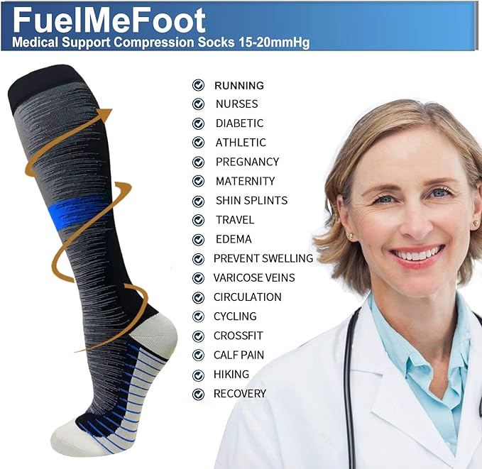 FuelMeFoot 3 Pack Copper Compression Socks - Compression Socks Women & Men Circulation - Best for Medical,Running,Athletic