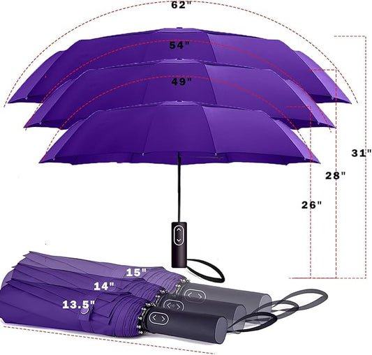 MRTLLOA 49/54/62 Inch Large Folding Golf Umbrella, Oversize Double Canopy Vented 10 Ribs Windproof Compact Travel Umbrellas for Rain