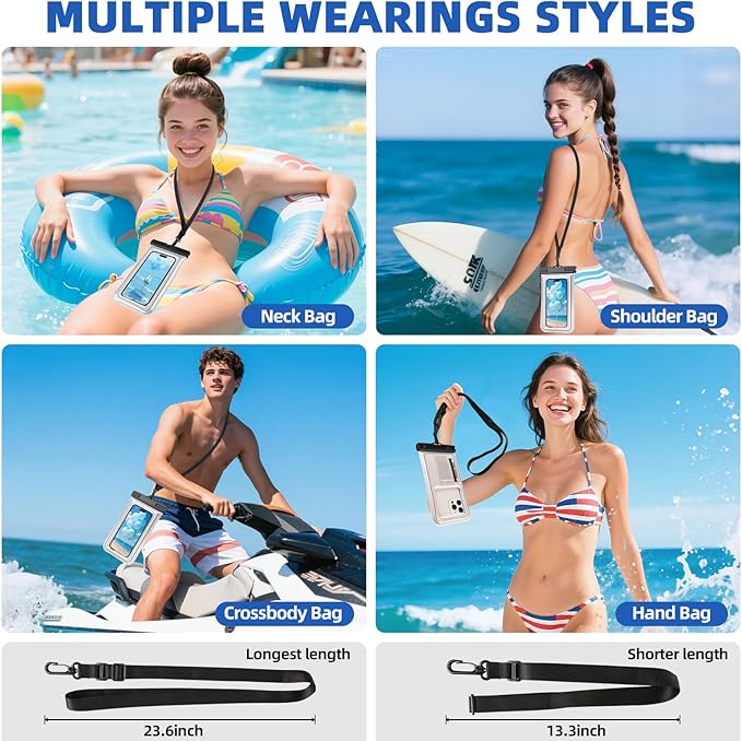 Waterproof Phone Pouch, IP68 Floating Waterproof Phone Case, Dry Bag Beach Essentials with Adjustable Lanyard for iPhone 16 Pro Max /15 Pro/Galaxy S24 S23, Up to 7.0'', Flash Silver, 1 Pack