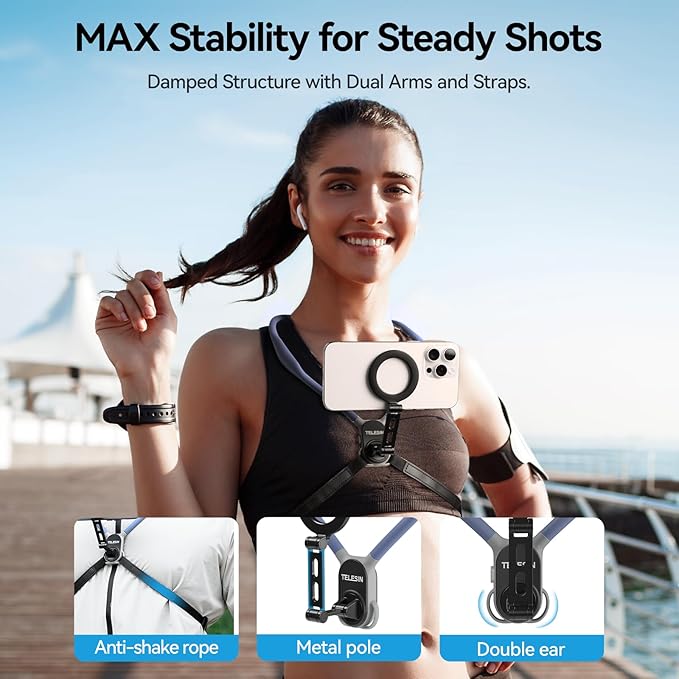 BRDRC Neck Phone Holder Mount, POV/Vlog Magnetic Selfie Tripod for Magsafe iPhone 15 14 13 12 Pro Max Mini Plus Seires, Hand Free Chest Strap Video Recording for Android Galaxy Aceessories(Navy Blue)