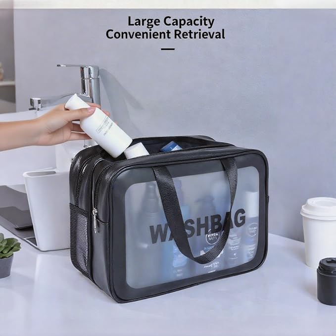 Travel Toiletry Bag for Women and Men, Matte Translucent Toiletry Waterproof Toiletry Bag, Makeup Cosmetic Organizer Bag for Travel Toiletries Accessories Black