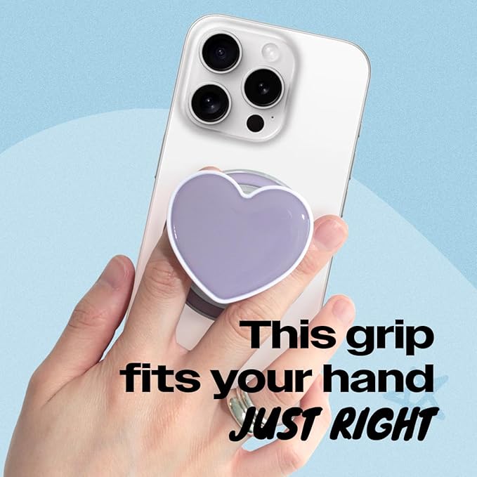 OnTheGrip Cute Solid Macaron Color Heart Shape Collapsible Mobile Phone Grip Stand Holder for Smartphone Tablet Cell Phone Accessory (Lavender)