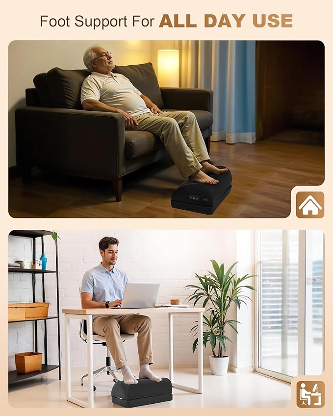 Foot Rest for Under Desk at Work, Heated Foot Stool with Vibration Massage, Adjustable Height Memory Foam Foot Stool,2 Heat Levels Ergonomic Desk Footrest