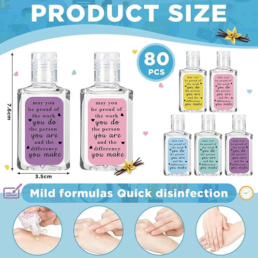 80 Pcs Thank You Gifts for Coworker Mini Hand Sanitize Gel Bulk Scent Hand Sanitizer Travel Size Inspirational Appreciation Gifts for Party Supplies Friends Teacher Employee