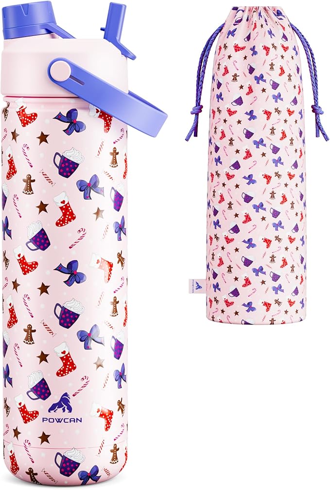 26 oz Christmas Insulated Water Bottle with 2-in-1 Straw and Spout Lid, Keep Cold 24H, Leak-Proof, Fits in Car Cup Holder, Stainless Steel Water Bottle for Gift, Trip, Party (Sugar & Spice Holiday)