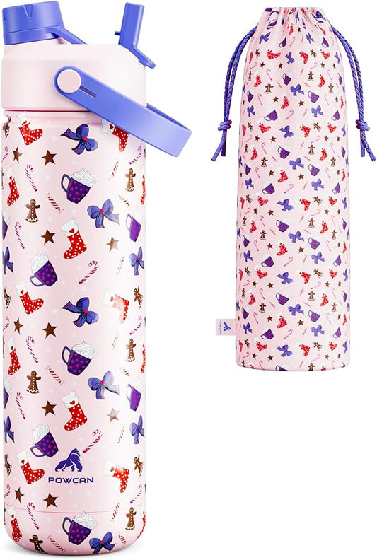 26 oz Christmas Insulated Water Bottle with 2-in-1 Straw and Spout Lid, Keep Cold 24H, Leak-Proof, Fits in Car Cup Holder, Stainless Steel Water Bottle for Gift, Trip, Party (Sugar & Spice Holiday)