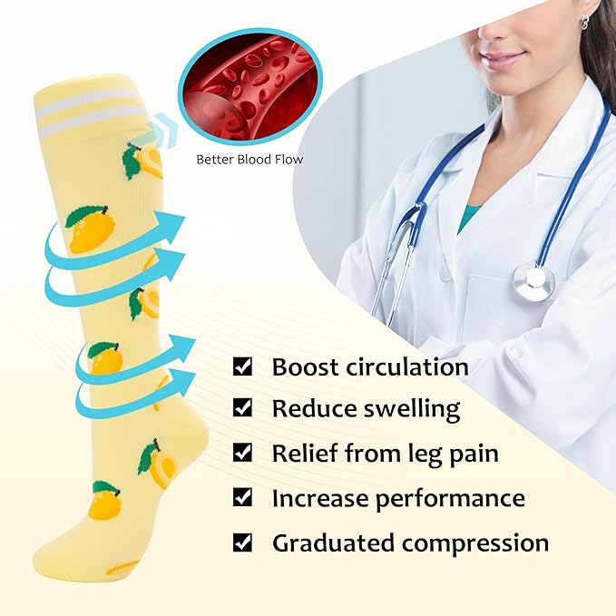 fenglaoda Compression Socks for Women Men Support Circulation 6 Pairs Socks For Nurse, Travel, Flight