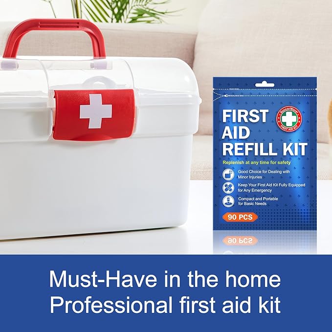 90 Pieces First Aid Refill Kit - Wound Care Kit Includes Bandages for Home, Travel, Hiking - Portable Replacement Kit for First Aid Medical Supplies（1 Set）