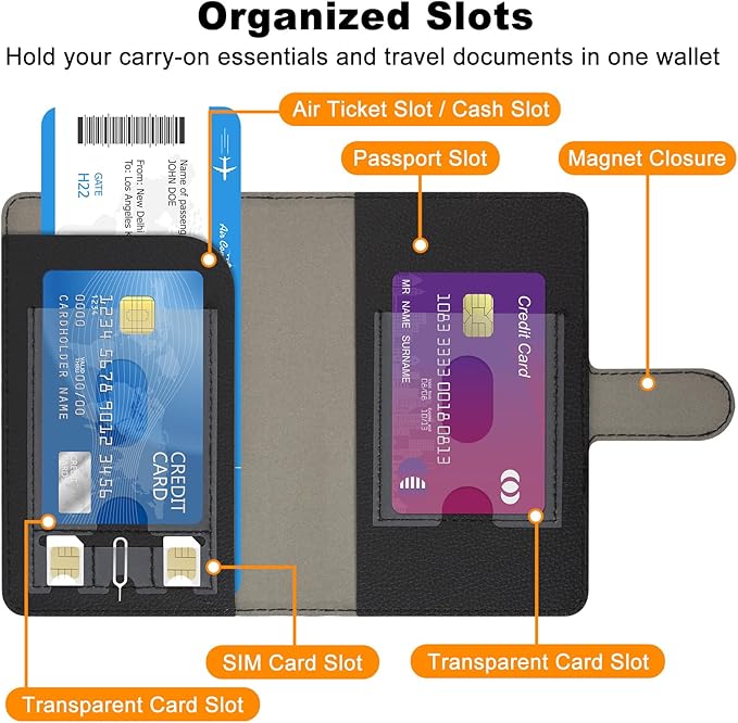 RSAquar Passport Holder for Women and Men, Premium PU Leather Travel Passport Wallet RFID Blocking Passport Cover Travel Documents Organizer (JD-Black)