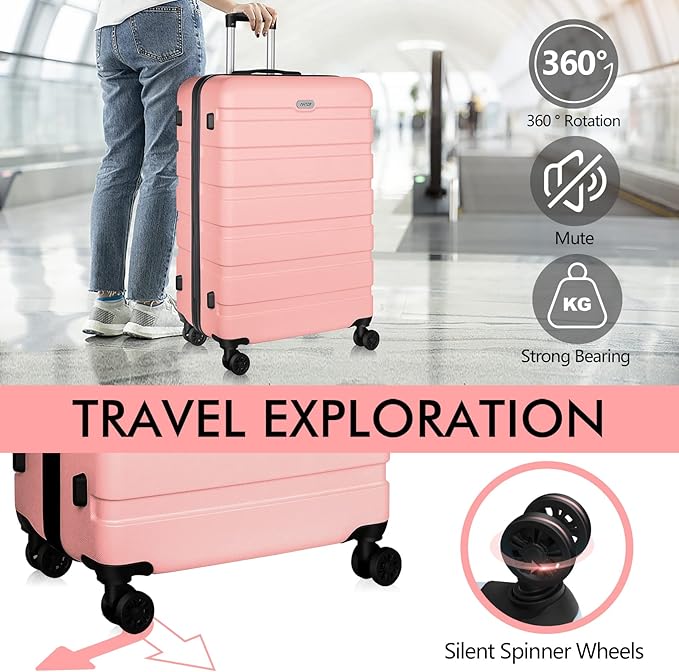 AnyZip Luggage PC ABS Hardside Lightweight Suitcase with 4 Universal Wheels TSA Lock Checked-Large 30 Inch Pink
