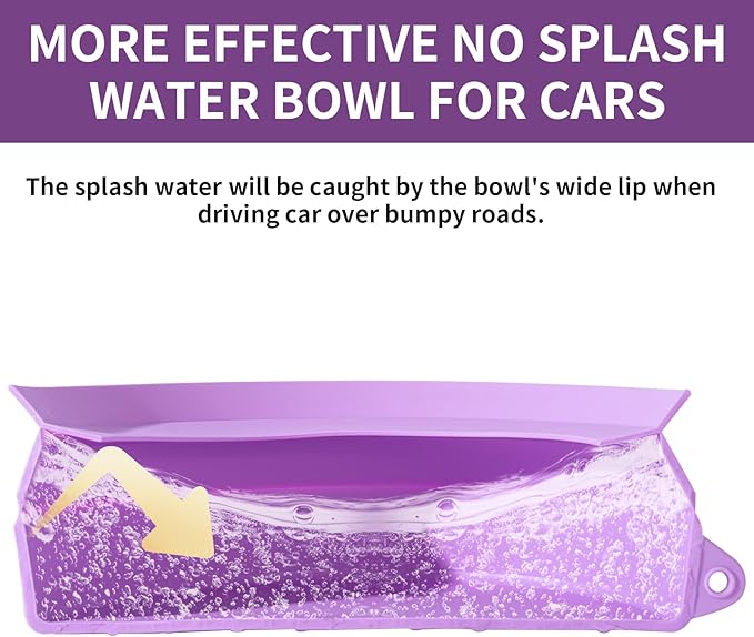 SLSON Spill Proof Dog Water Bowl for Cars,Collapsible No Splash Dog Travel Bowls Integrated Molding Portable Pet Bowl for Road Trip Truck,RV,SUV,Boat Accessories (Purple)