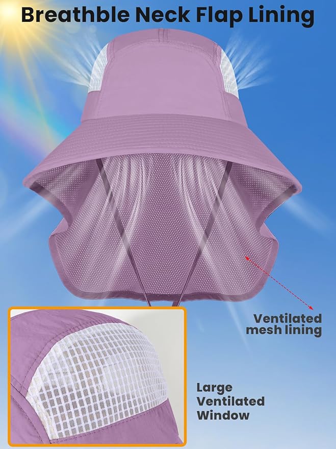 Sun Hats for Women UV Protection with Neck Flap Wide Brim Beach Hats with Ponytail Hole for Hiking Fishing Gardening Travel