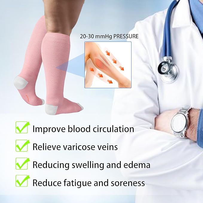 LEVSOX Viscose Made from Bamboo Compression Socks for Pregnant Women 20-30 mmHg Knee High Cute Mens Supports Socks for Travel