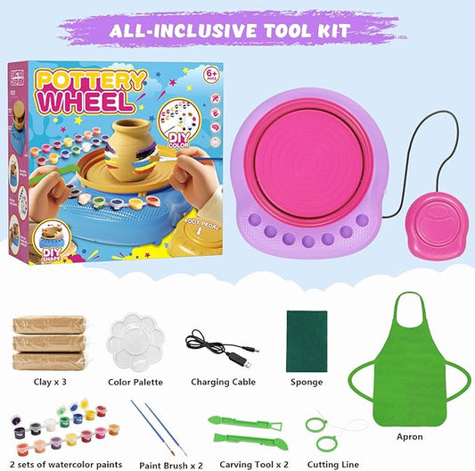 TingingYuli Pottery Wheel for Kids,Complete Pottery Kit and Tools for Beginners,Arts and Crafts Toys for Kids Ages 8-12,Art Supplies Birthday Gifts for Boy Girl Age 6 7 8 9 10 11 12 (Pink/Purple)