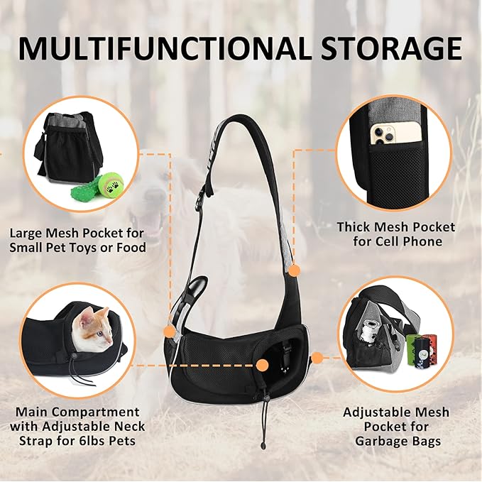 Gloppie Dog Sling Carrier for Small Dogs - Hands Free Pet Carrier, Breathable Mesh Puppy Carrier Bag for Cats and Dogs Up to 10 lbs, Travel & Vet Visits, Grey, Medium