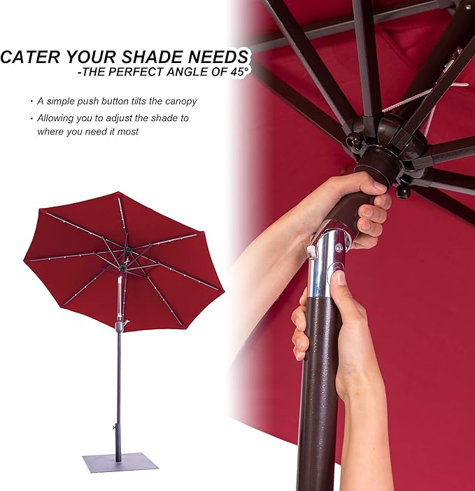 Sundale Outdoor 7 ft Solar-Powered 24 LED Lighted Patio Umbrella with Crank & Push Button Tilt for Garden, Deck, Backyard, Pool, 8 Ribs (Red)
