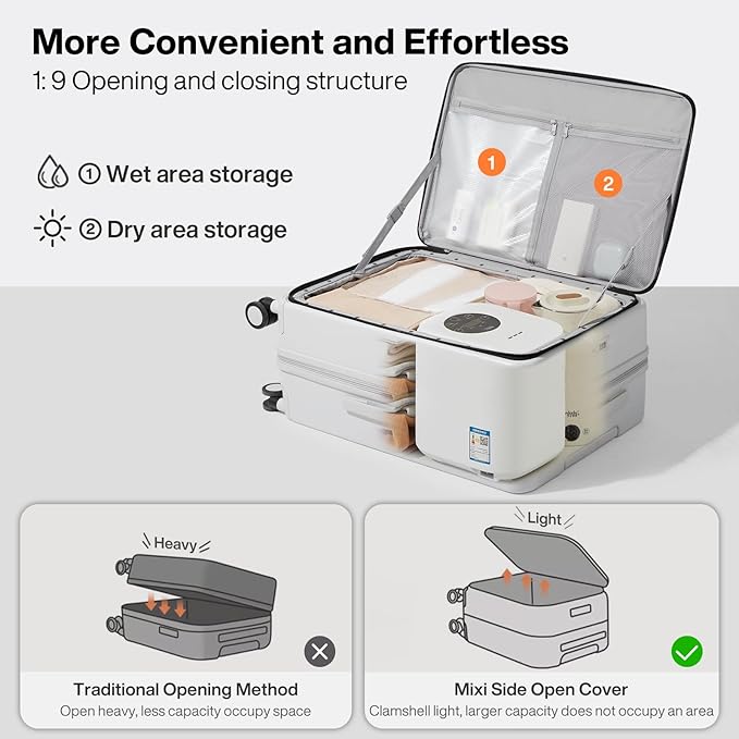 mixi 20 Inch Expandable Carry On Luggage PC Hard Shell Suitcase Top Opening Rolling Travel Suitcases with Spinner Wheels & TSA Lock, Smoke White