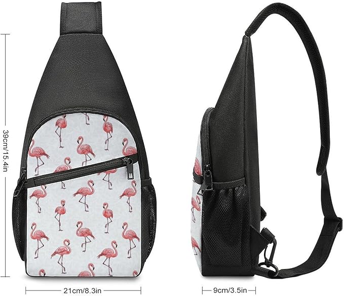 SWEET TANG Lightweight Sling Shoulder Backpack, Adjustable Gym Bags Pink Flamingo Lovers, Large Capacity Chest Cross Body Bag Daypack, Outdoor Multipurpose Bag