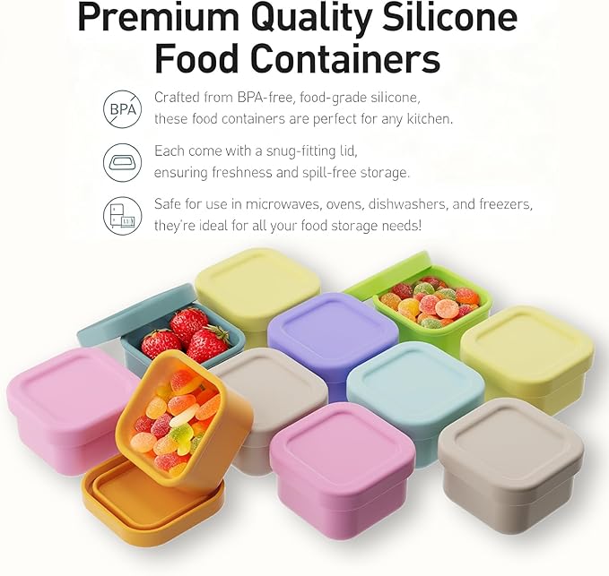 Dobyusf 16-Piece Pure Silicone Food Container Set - Stackable 100ml Storage Boxes, Microwave & Dishwasher Safe, Temperature Resistant (-40°C to 230°C), BPA-Free Food Storage for Salads, Dips, Snacks