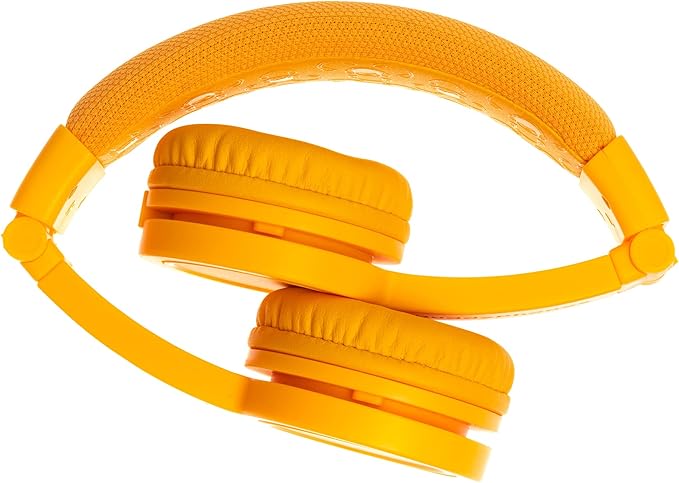 BuddyPhones Explore Plus | Foldable Kids Wired Headphones, Built-in Audio Sharing Cable with in-Line Mic - SafeAudio Volume-Limiting for Kindle, iPad, iPhone, or Android (Sun Yellow)