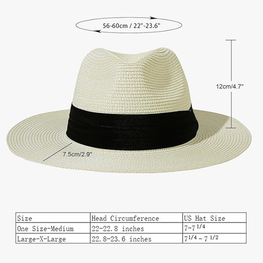 Lanzom Women Wide Brim Straw Panama Roll up Hat Fedora Beach Sun Hat UPF50+