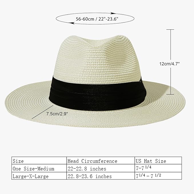 Lanzom Women Wide Brim Straw Panama Roll up Hat Fedora Beach Sun Hat UPF50+