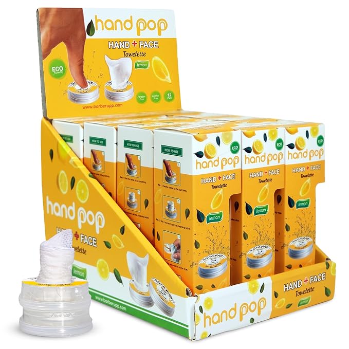 Hand Pop Lemon Wipes Bulk Pack – 480 Individually Wrapped Refreshing Wet Towelettes 4 case Pack of (12 Boxes of 10) – Alcohol-Free, Skin-Friendly, Travel Size Wipes for Home, Office, Events & Gifting