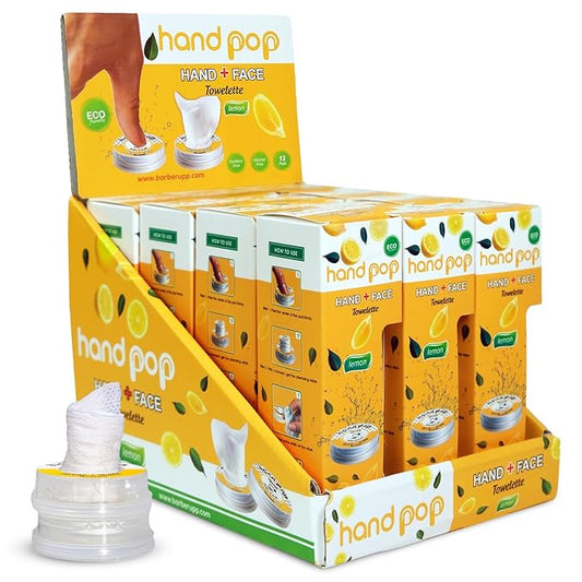 Hand Pop Lemon Wipes Bulk Pack – 480 Individually Wrapped Refreshing Wet Towelettes 4 case Pack of (12 Boxes of 10) – Alcohol-Free, Skin-Friendly, Travel Size Wipes for Home, Office, Events & Gifting