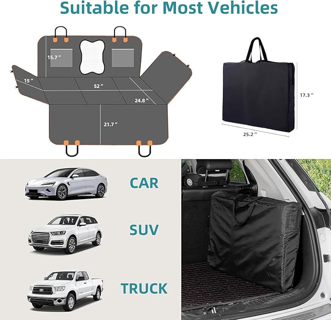 Waterproof Dog Car Seat Cover for Back Seat – Heavy Duty Back Seat Extender for Dogs with Hard Bottom, 7-Layer Protection, Non-Slip & Scratchproof, Easy to Install (Black)