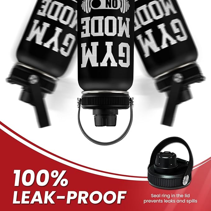 Gym Insulated Engraved Stainless Steel Water Bottle 32oz, Vacuum Chug Lid Travel Tumbler For Men Friends Dad Gymer Trainer, Gym Mode on, Gift for Birthday Christmas Father's Day